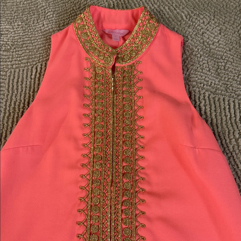 Lilly Pulitzer Coral Dress with Gold Embellished Trim